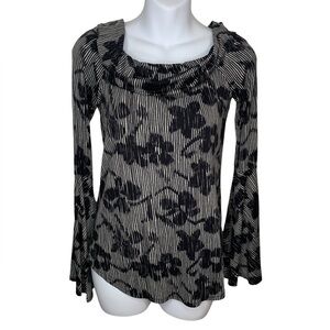 Lola and Sophie Long Sleeve Floral Striped BOHO Shirt Size XS